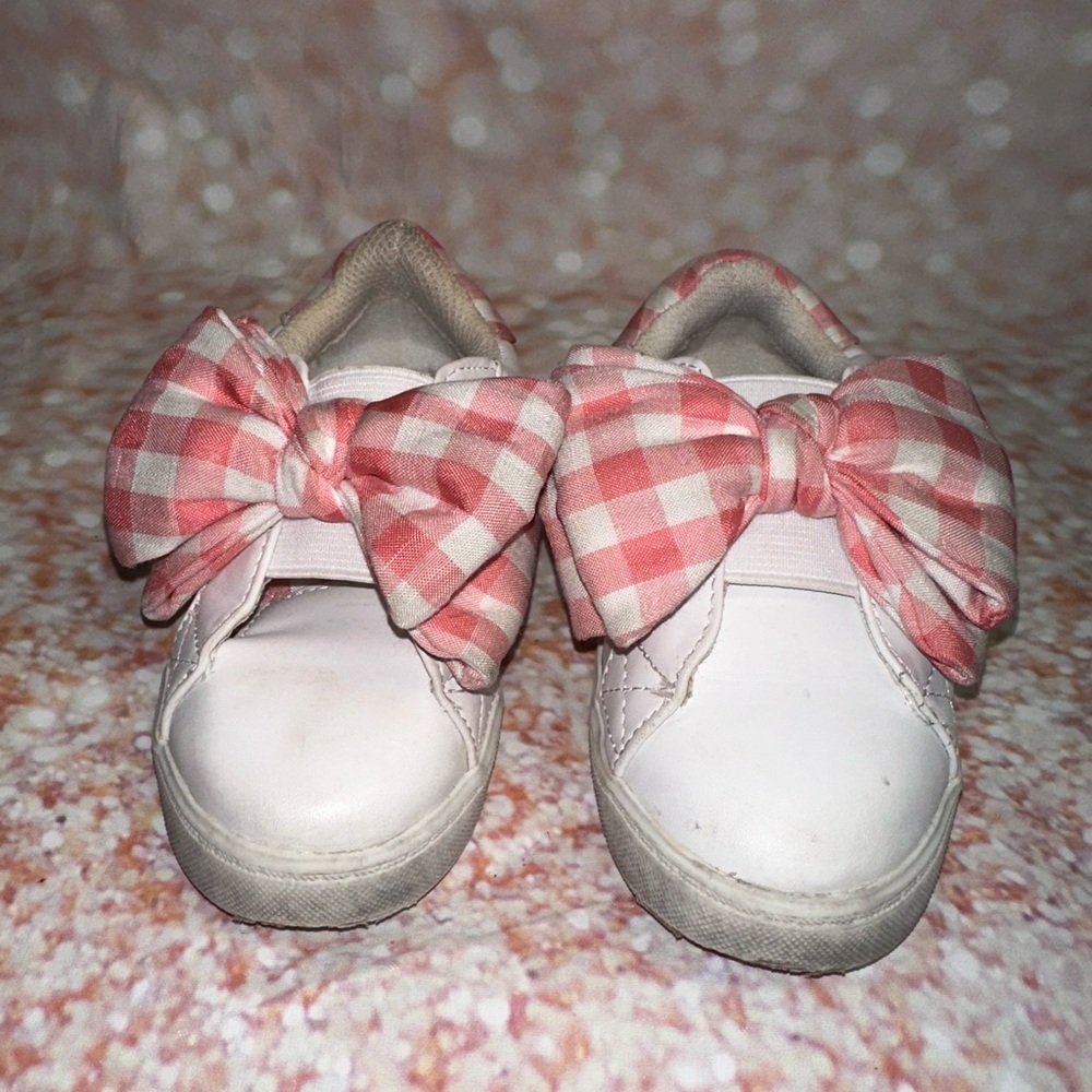 Kids Pink Checkered Bow Sneakers toddler size 8